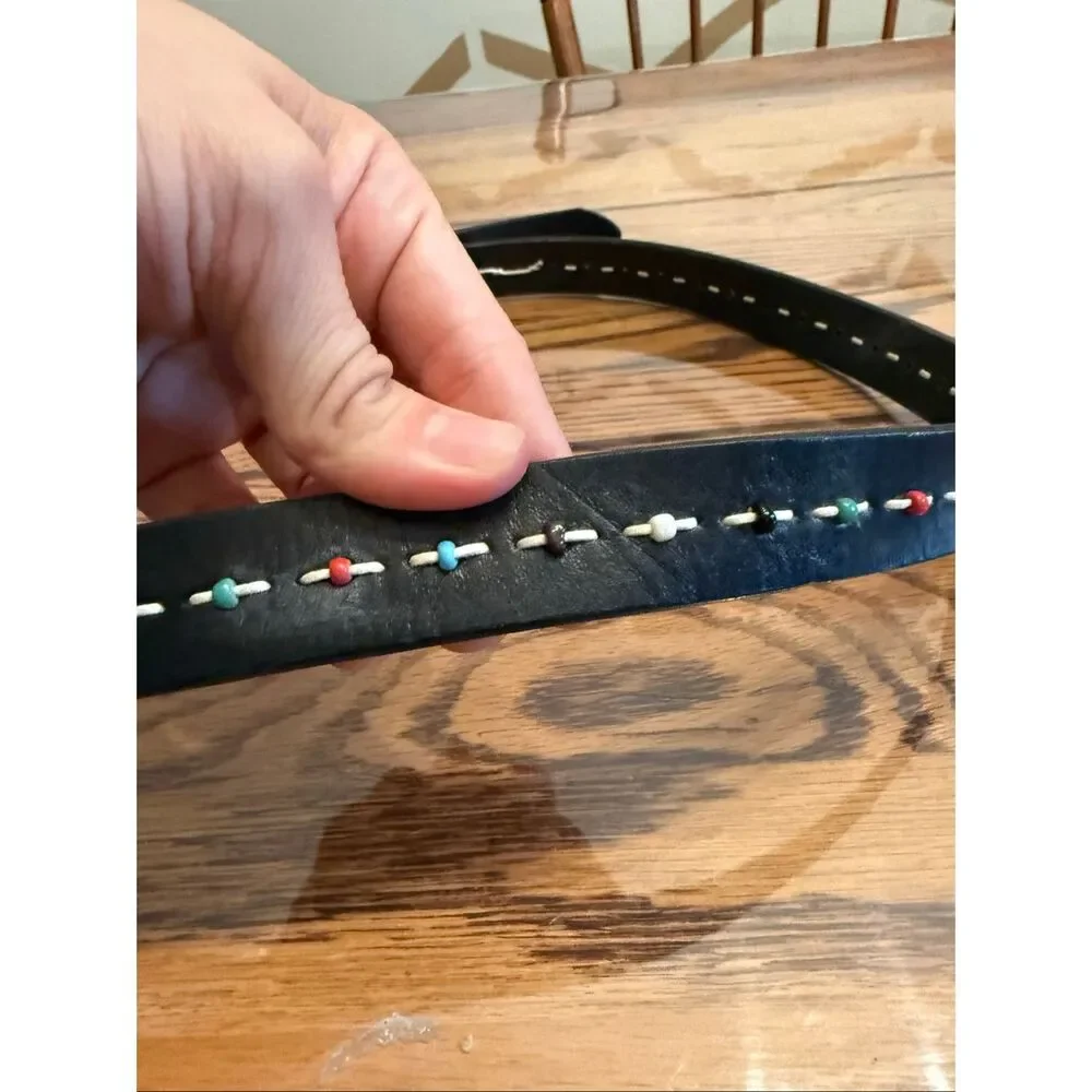 Relic Black Leather Hand-Stitched Embroidery Beaded Southwestern Belt Size Large